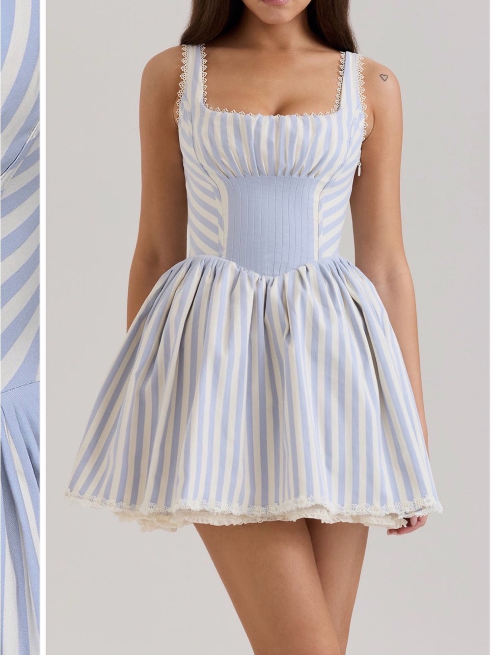House of CB Light Blue & White Striped Mini Dress - Picture 2 of 2